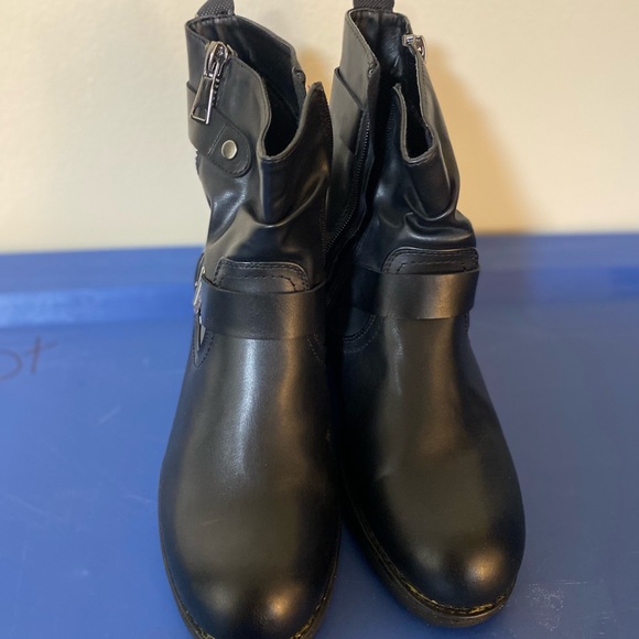 Black Ankle Boots with Buckle and Zipper - Picture 2 of 3